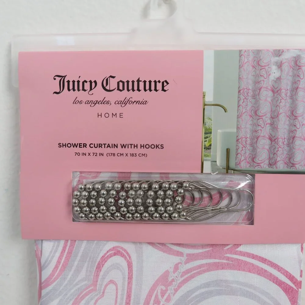(#110) Juicy Couture Heart Print Shower Curtain with Hooks